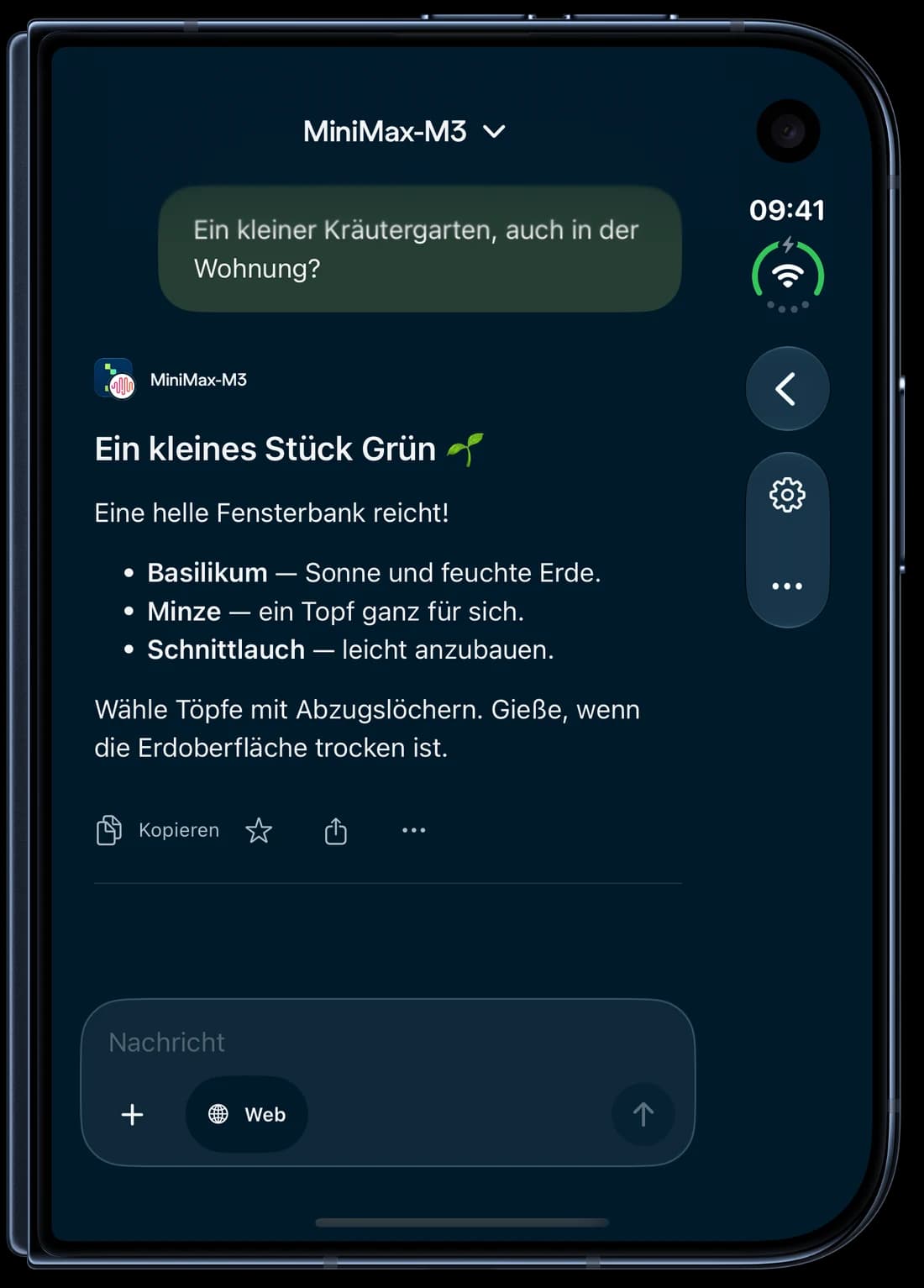 iPhone Duo · geschlossen — Nebius Chat auf dem iPhone: ein Gespräch über einen Kräutergarten.