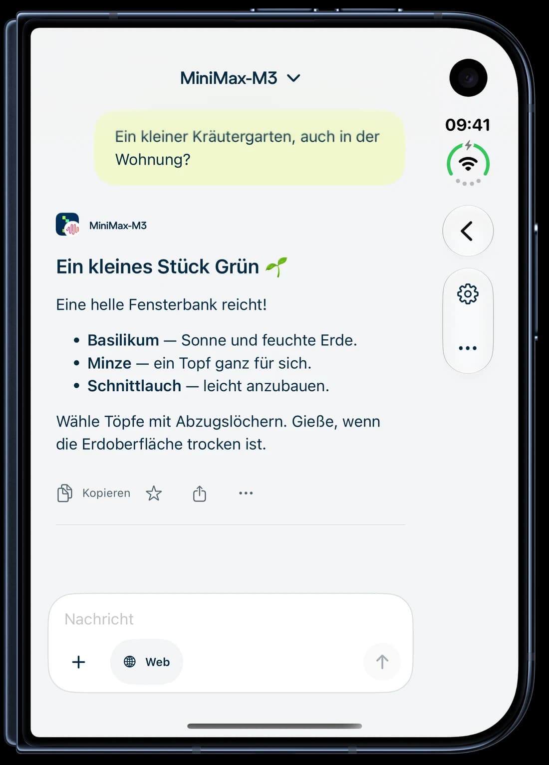 iPhone Duo · geschlossen — Nebius Chat auf dem iPhone: ein Gespräch über einen Kräutergarten.