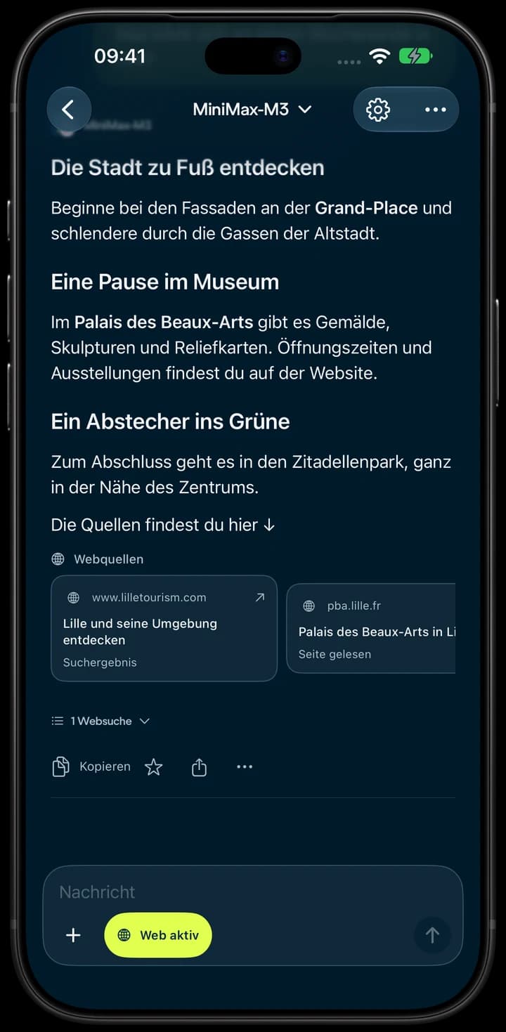 Eine Recherche zu Lille mit Links zu Quellen auf dem iPhone.