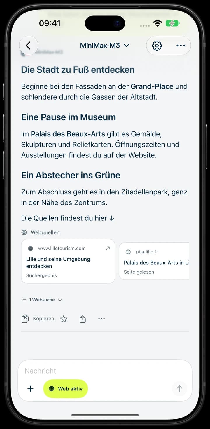 Eine Recherche zu Lille mit Links zu Quellen auf dem iPhone.