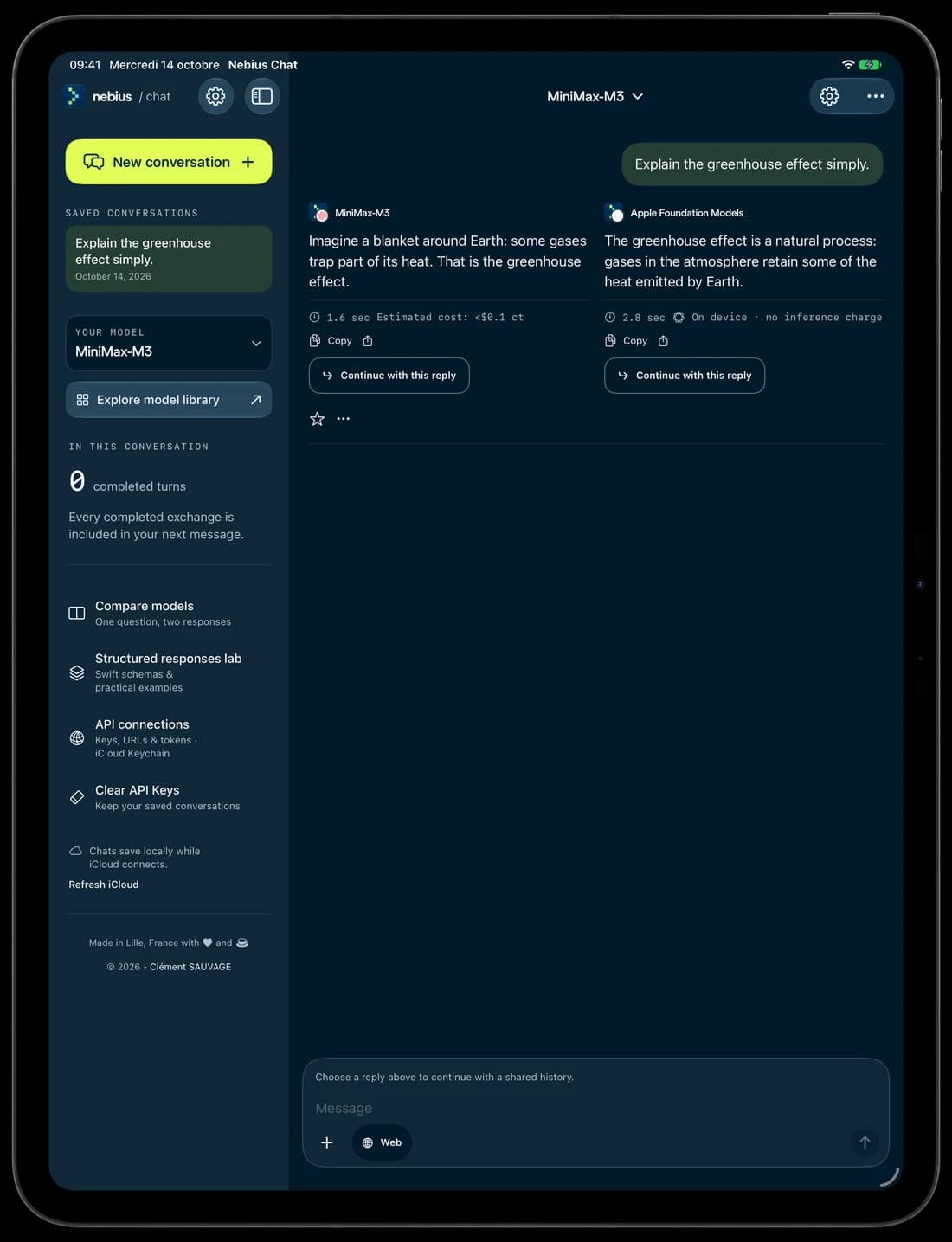Two answers to the same question, side by side on iPad.