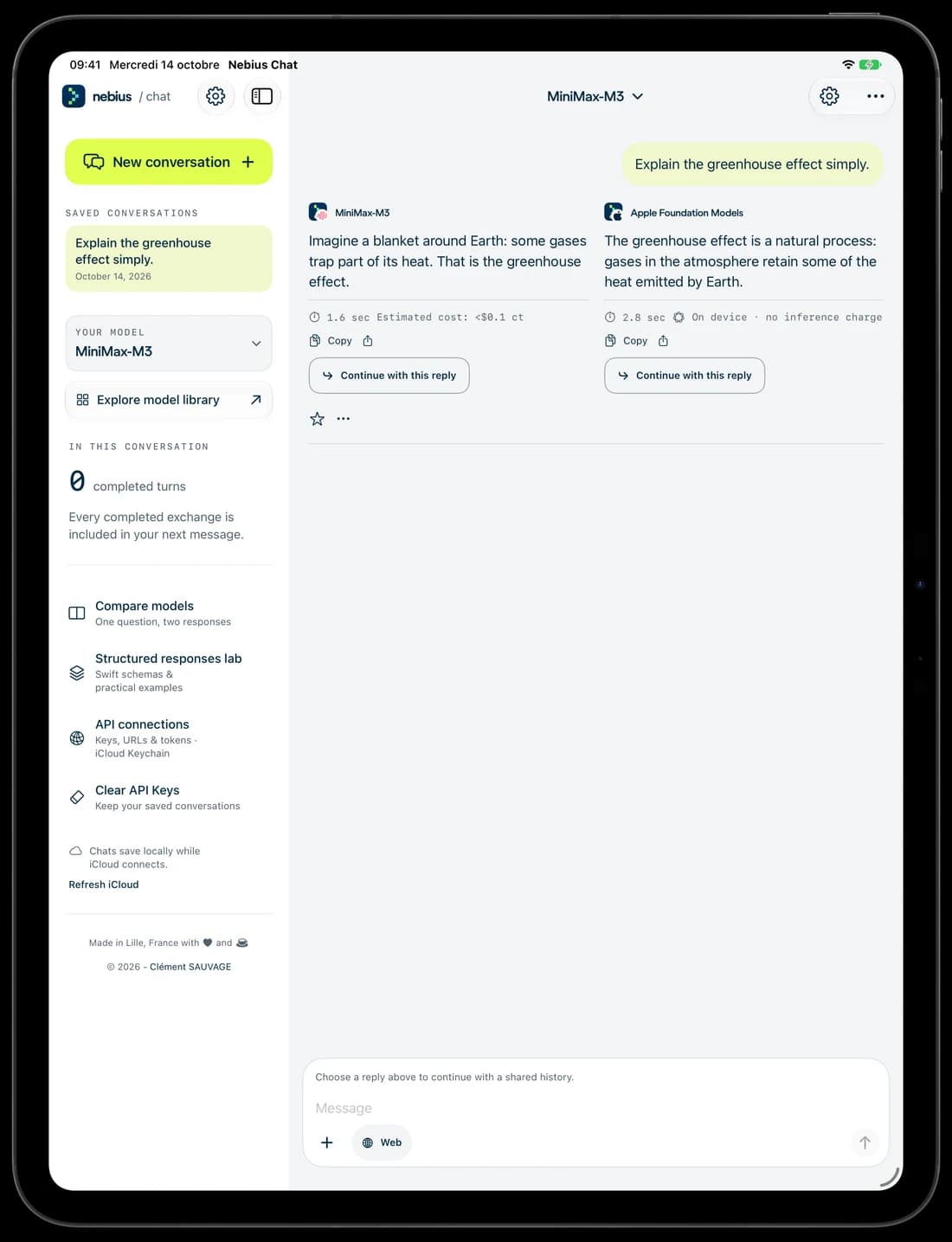 Two answers to the same question, side by side on iPad.