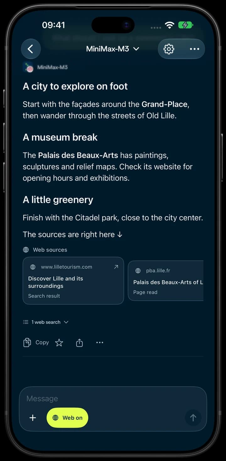 Research about Lille with links to sources, on iPhone.