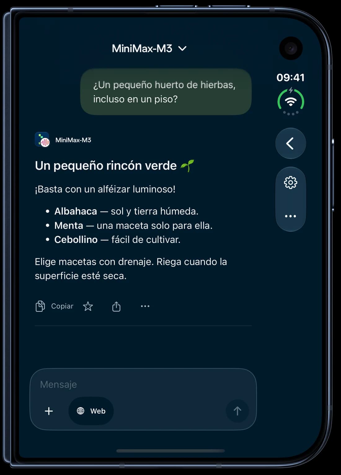 iPhone Duo · cerrado — Nebius Chat en iPhone: una conversación sobre cultivar hierbas aromáticas.