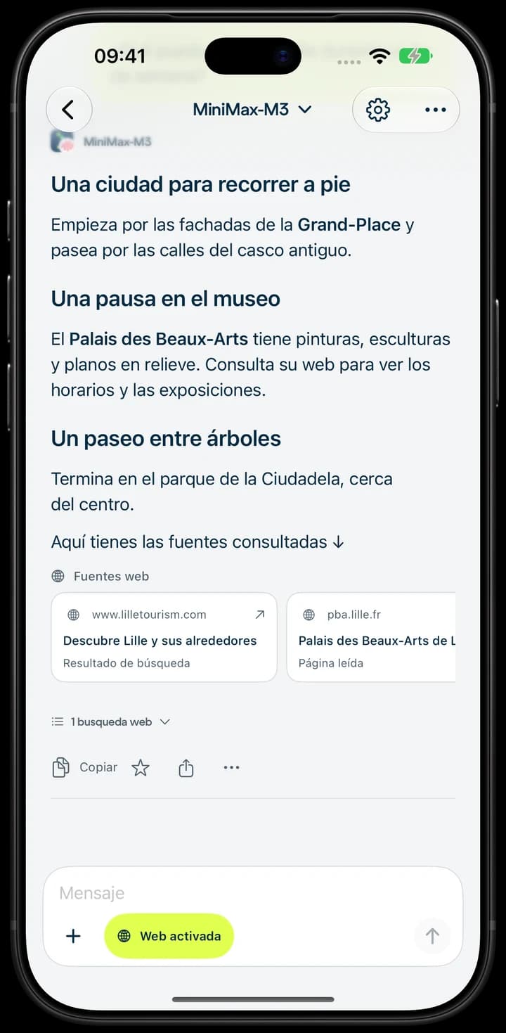Una búsqueda sobre Lille con enlaces a las fuentes, en iPhone.