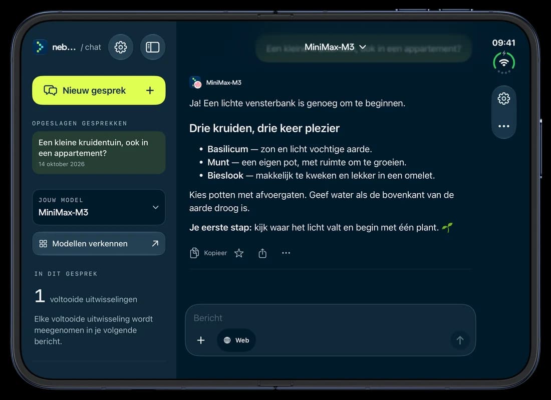 iPhone Duo · open — Nebius Chat op iPhone: een gesprek over een kruidentuin.
