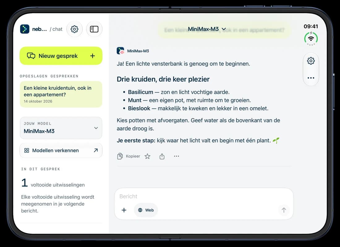 iPhone Duo · open — Nebius Chat op iPhone: een gesprek over een kruidentuin.