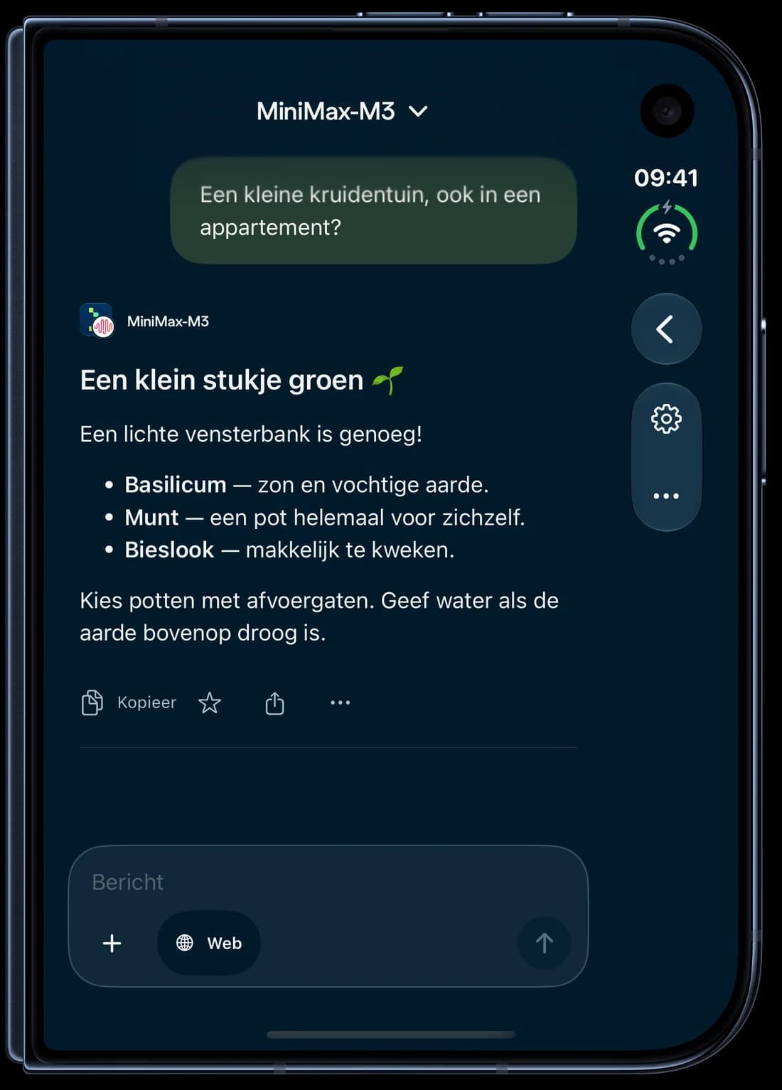 iPhone Duo · dicht — Nebius Chat op iPhone: een gesprek over een kruidentuin.