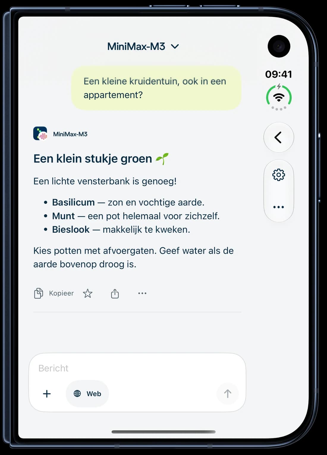 iPhone Duo · dicht — Nebius Chat op iPhone: een gesprek over een kruidentuin.