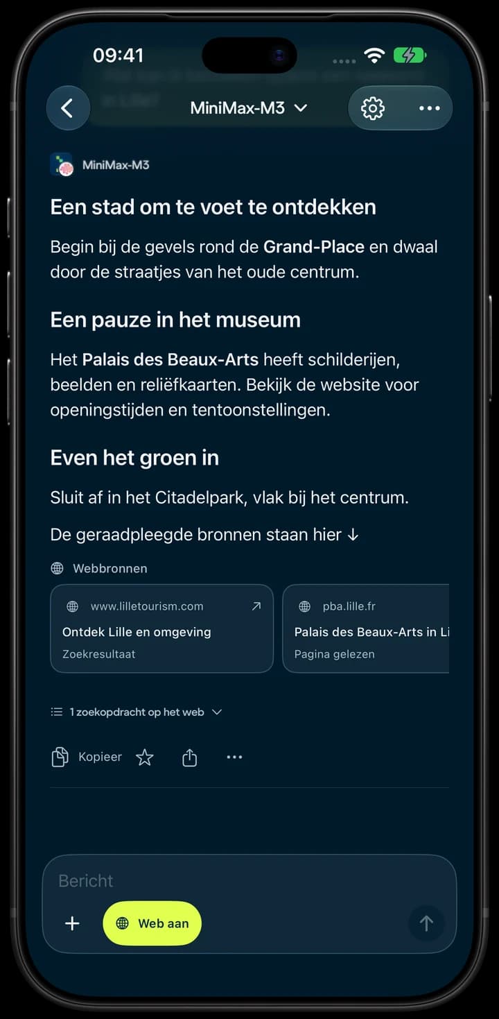 Onderzoek over Lille met links naar bronnen, op iPhone.