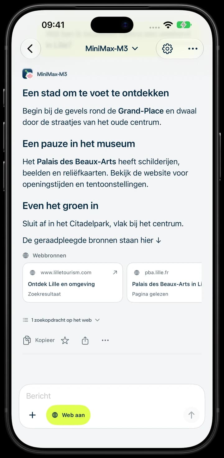 Onderzoek over Lille met links naar bronnen, op iPhone.