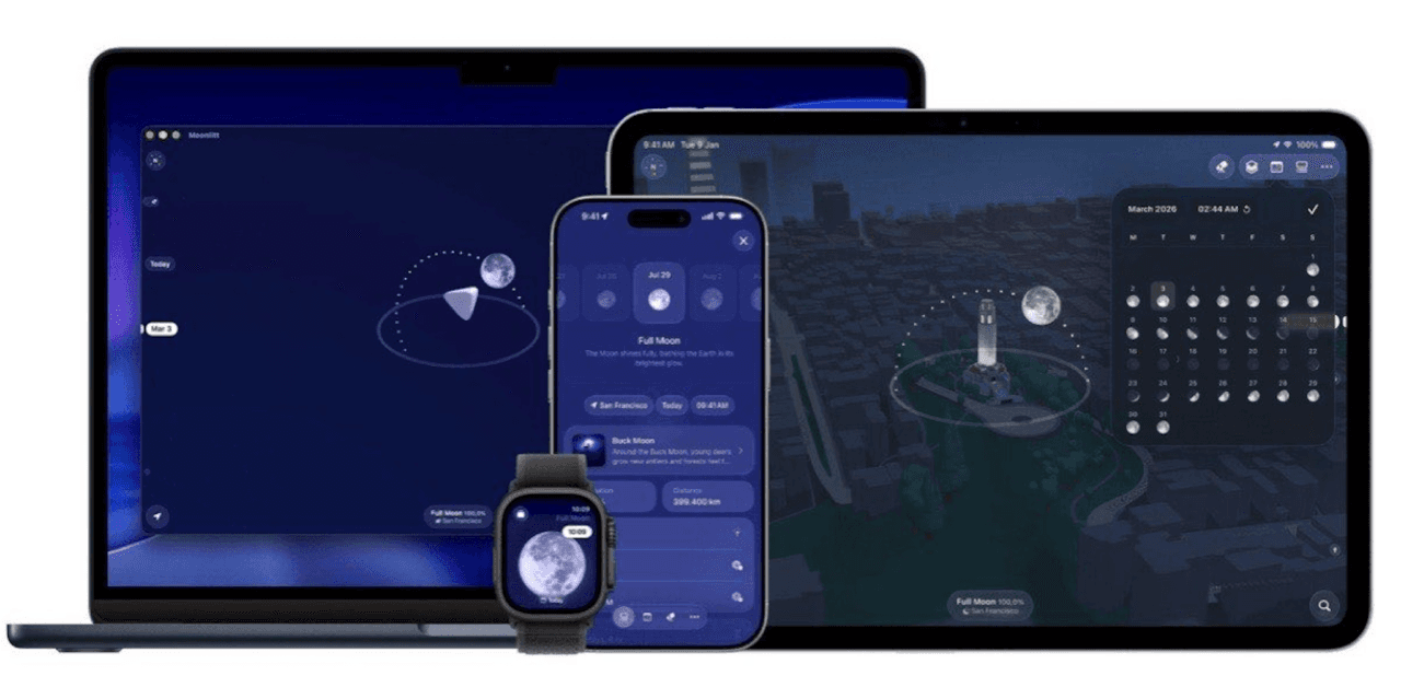 Moonlitt on iPhone, iPad, Apple Watch, and Mac